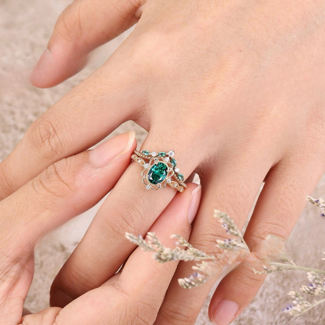 Aurelle emerald crown ring | Rose gold