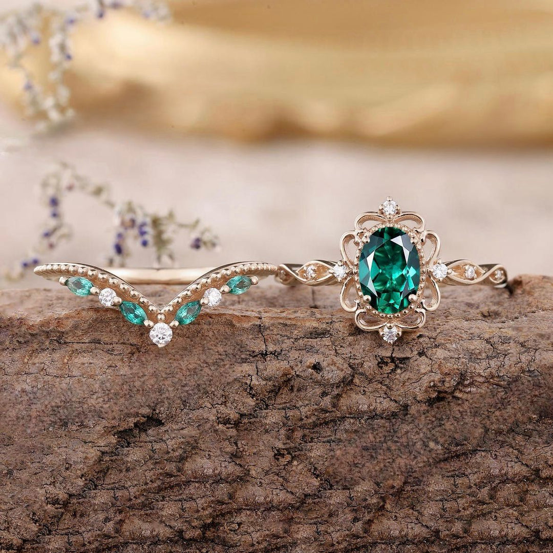 Aurelle emerald crown ring | Rose gold
