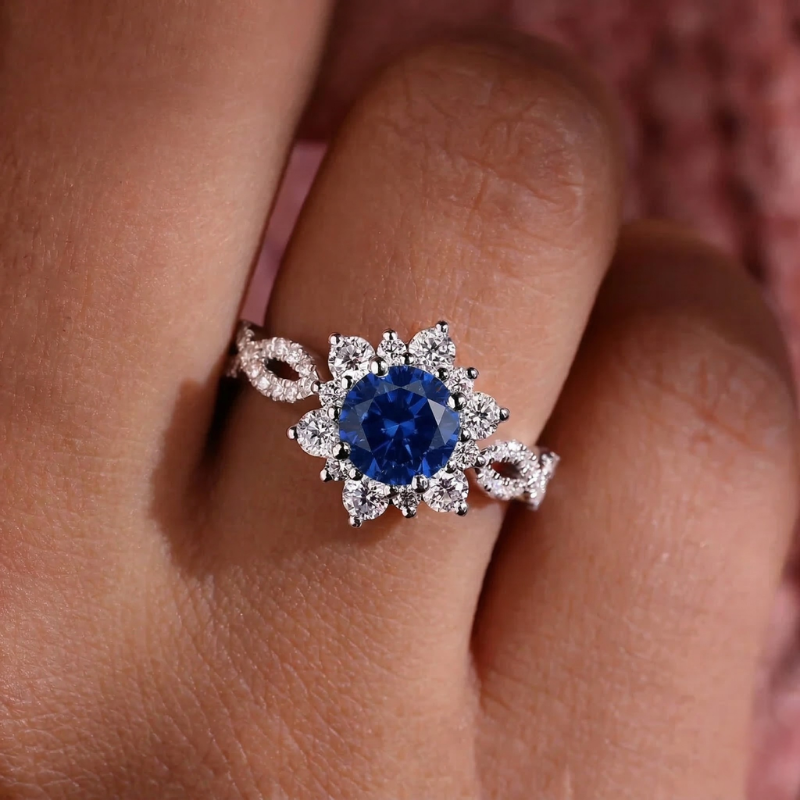 Sapphire Crystal Flower Ring | White Gold
