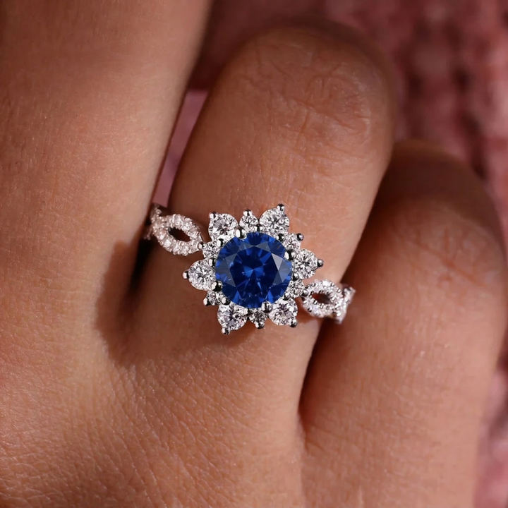 Sapphire Crystal Flower Ring | White Gold