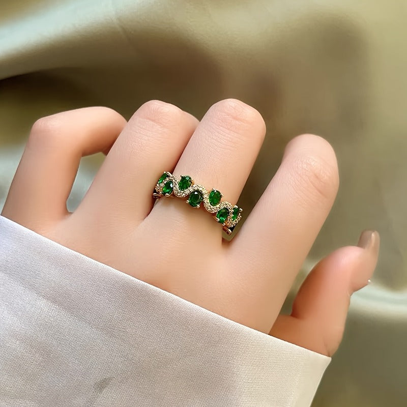 Sparkling Emerald Open Ring Calira | Gold