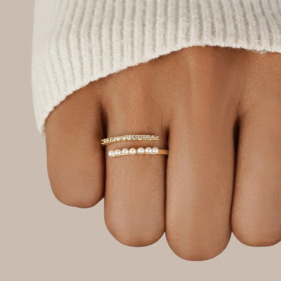 Open crystal pearl ring Virelle | Gold