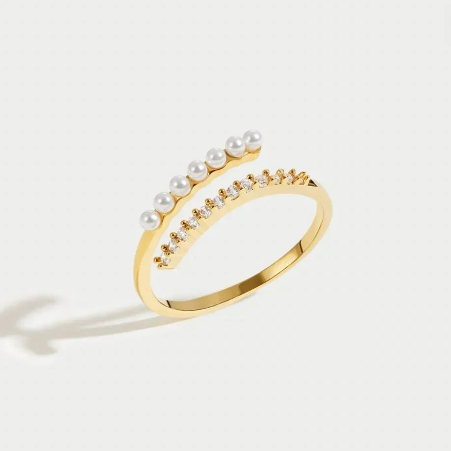 Open crystal pearl ring Virelle | Gold