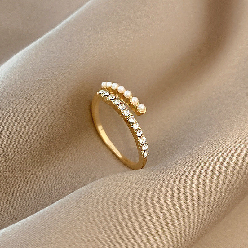 Open crystal pearl ring Virelle | Gold