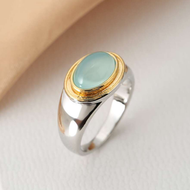 Bague rétro avec pierre de lune verte | Or