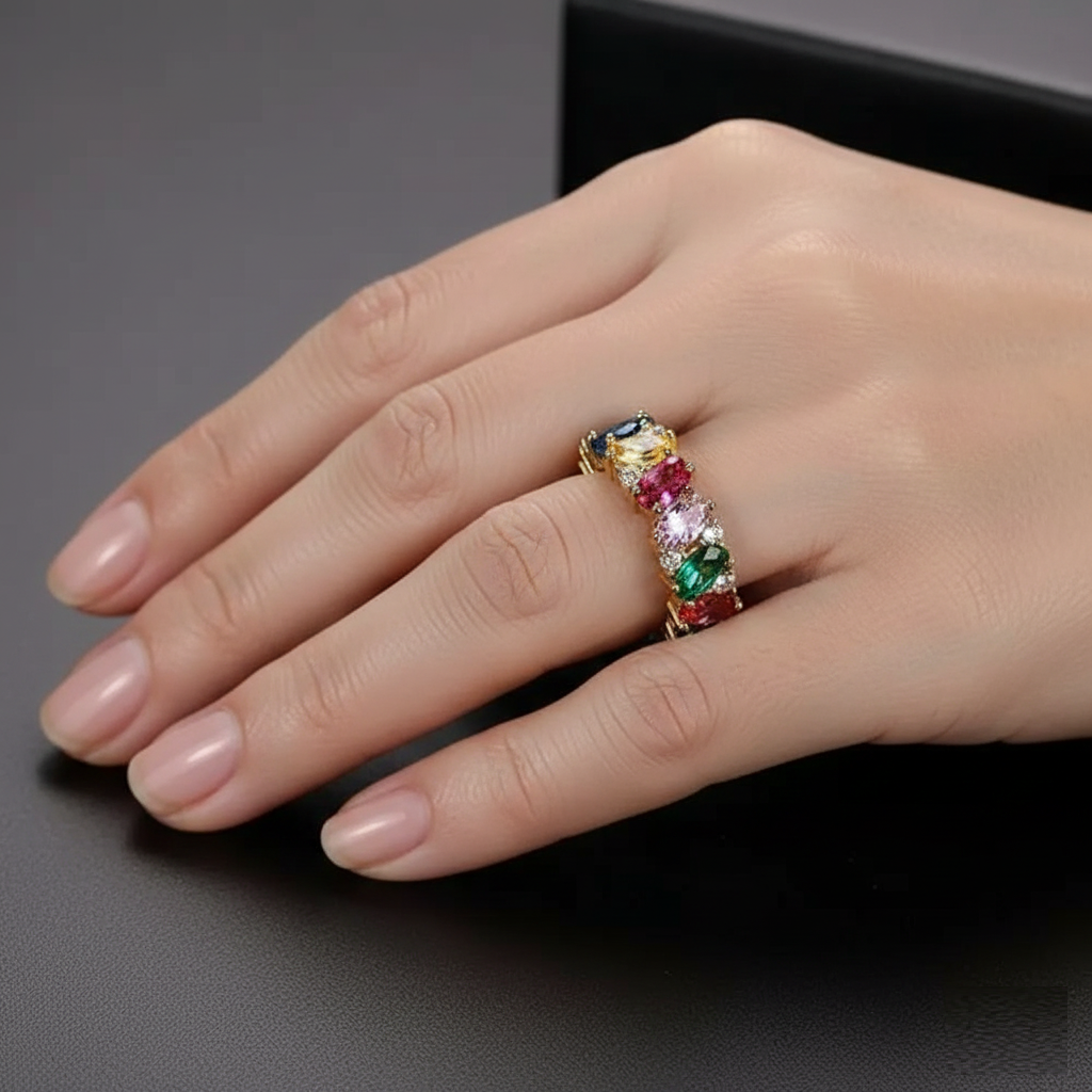 Bague rétro à brillants multicolores | Or