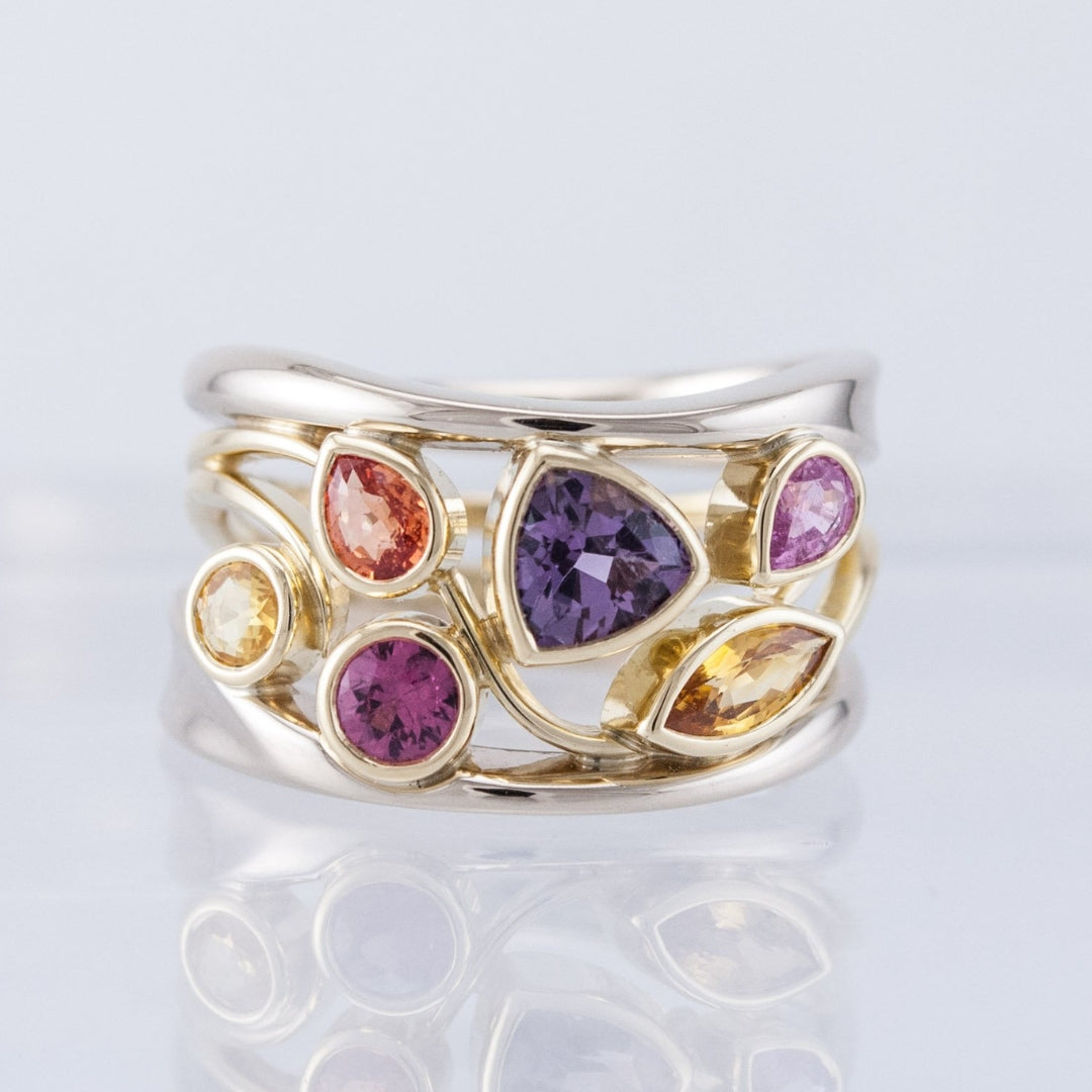 Bague rétro à brillants colorés | Or