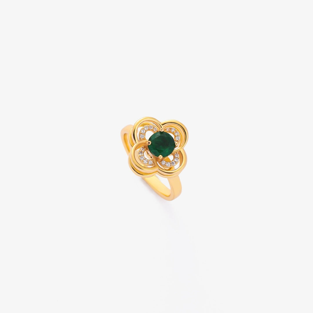 Emerald Tourbillon Clover Halo Ring | Gold