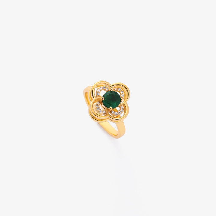 Emerald Tourbillon Clover Halo Ring | Gold