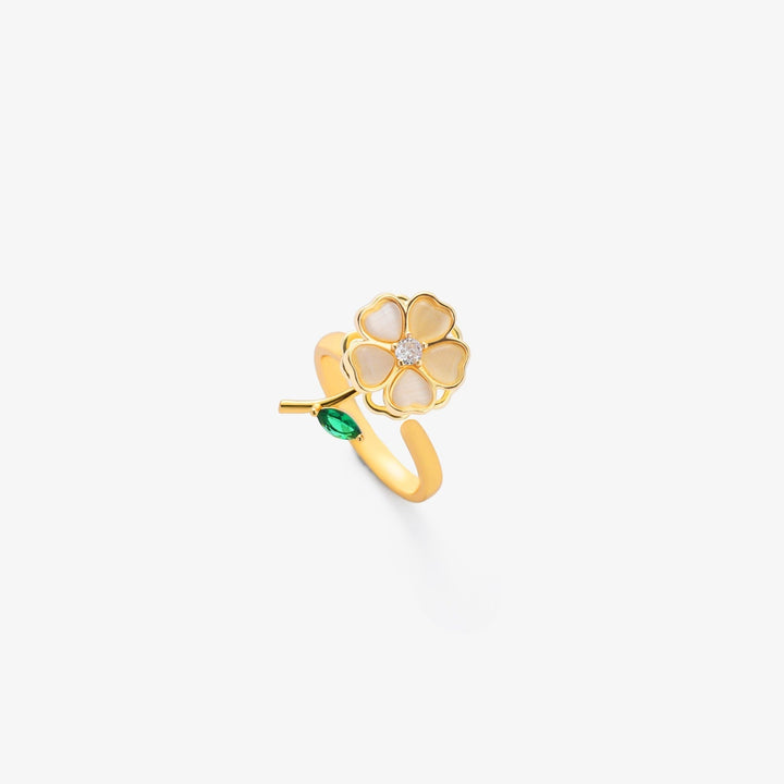 Rotating Flower Leaf Emerald Ring | Gold