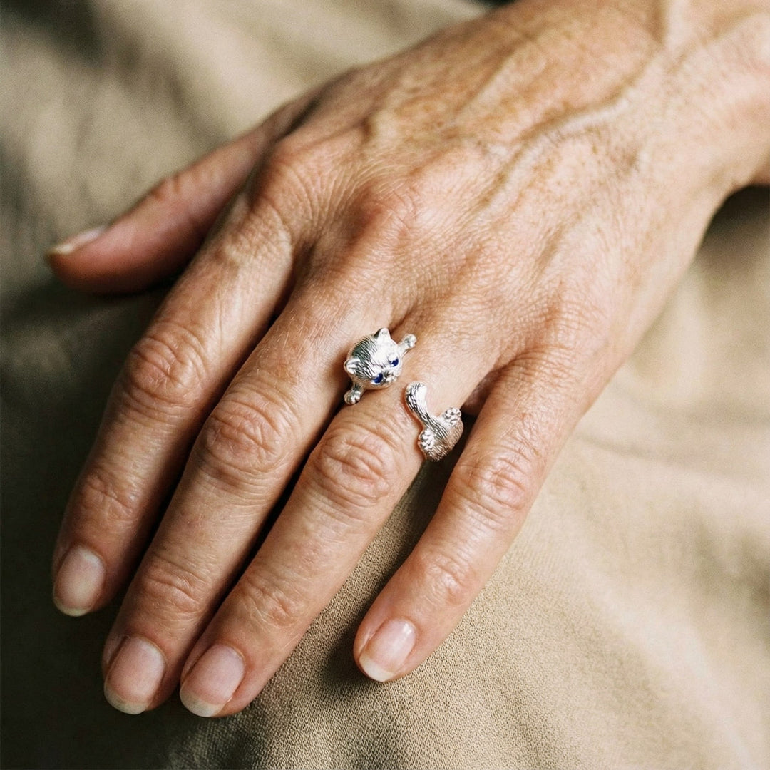 Bague ajustable avec chatons | Or blanc
