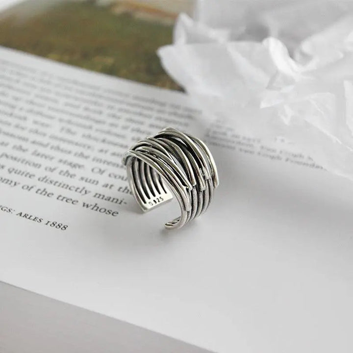 Bague ajustable en couches or blanc | Or blanc