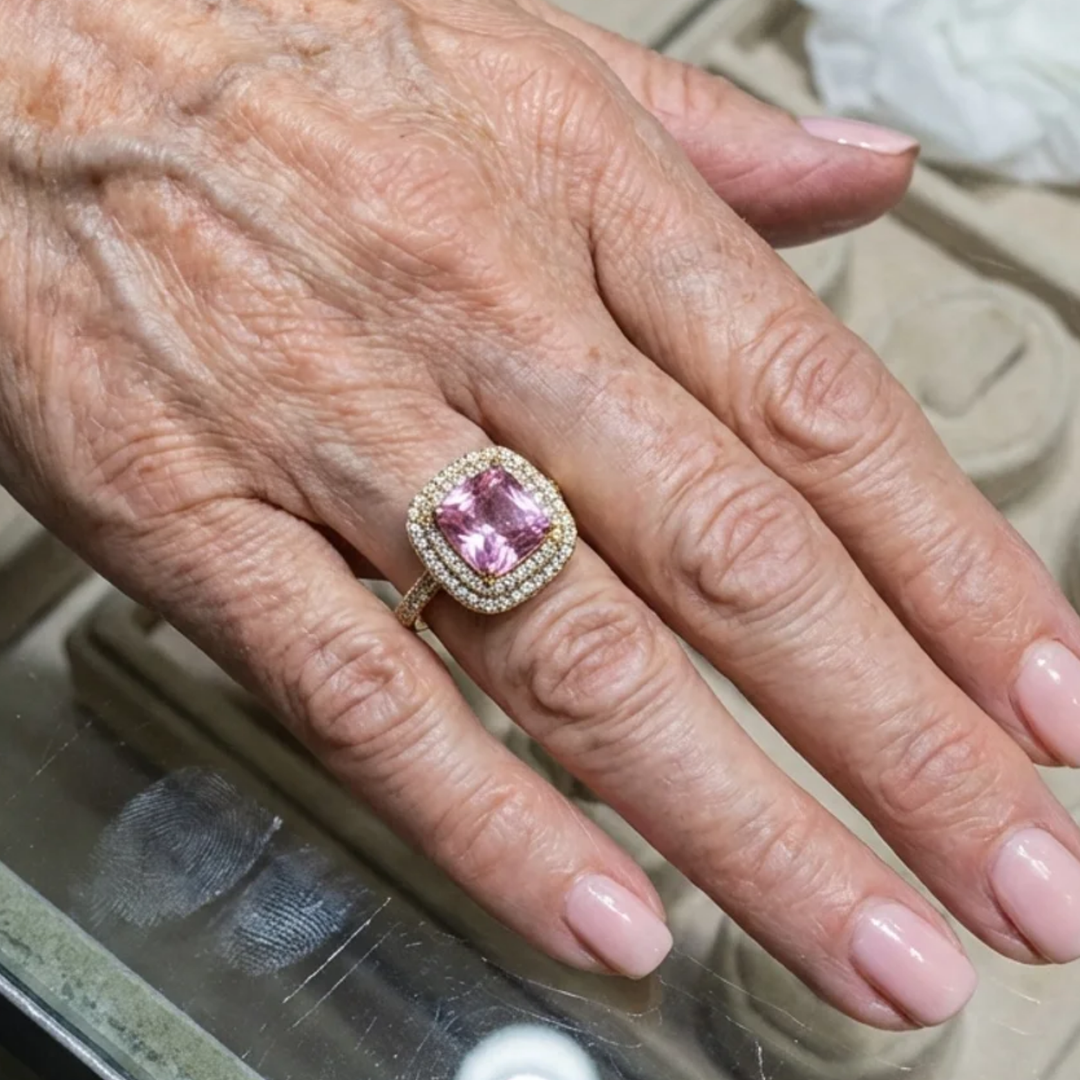Pink cushion sapphire ring | Rose gold