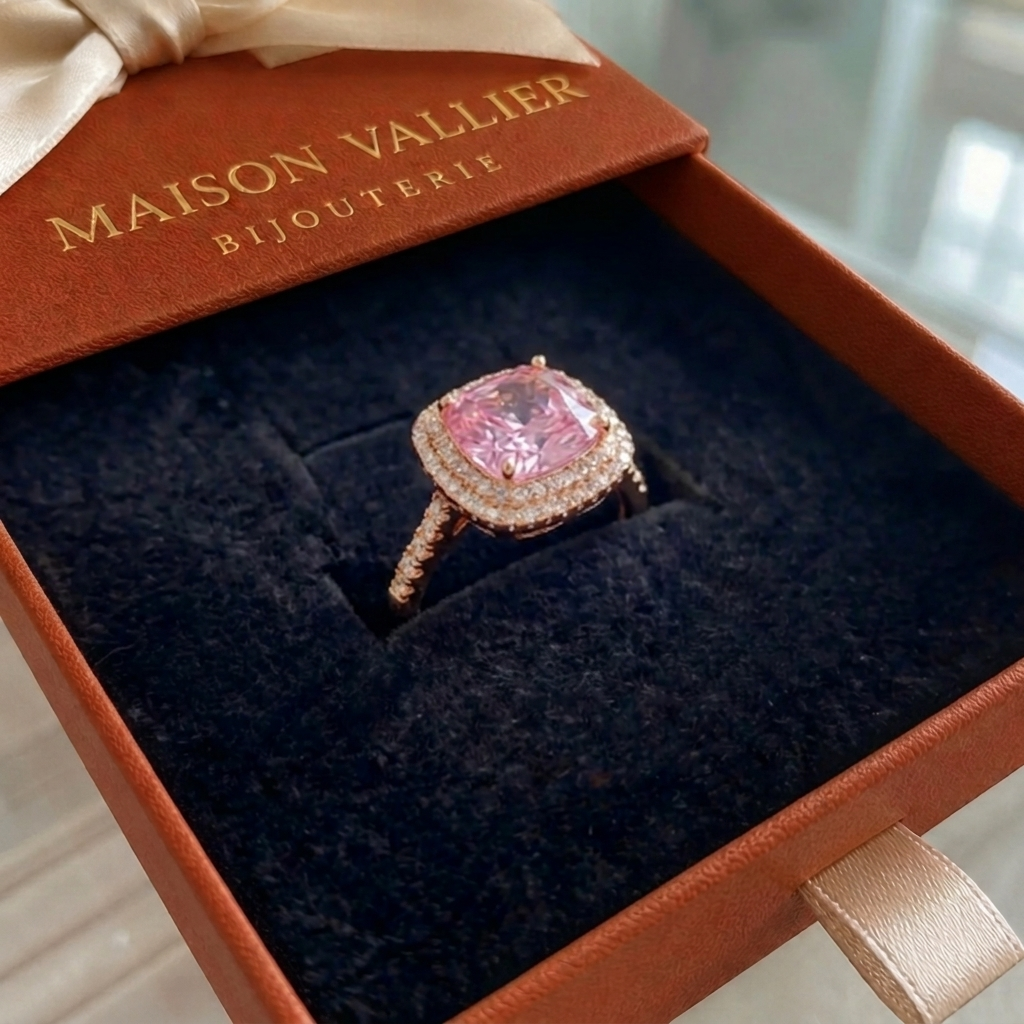Pink cushion sapphire ring | White gold