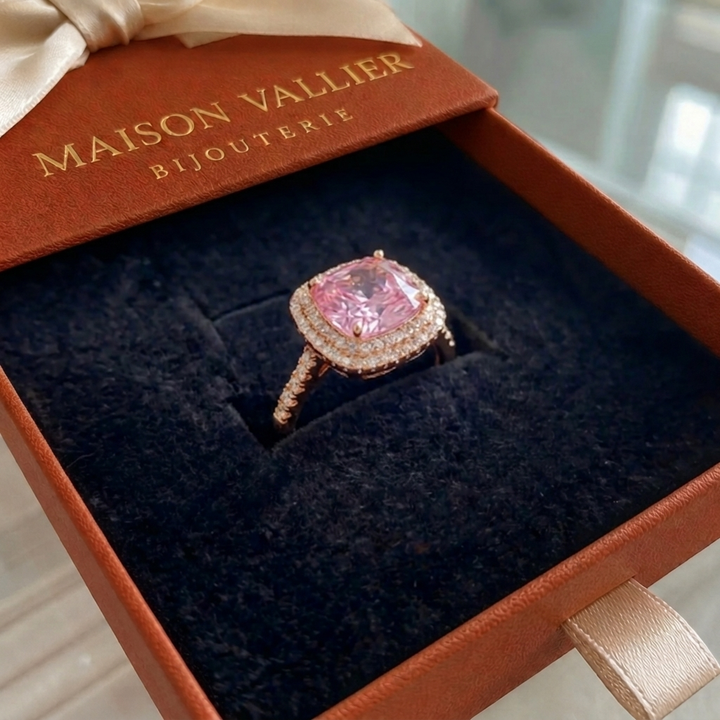 Pink cushion sapphire ring | White gold