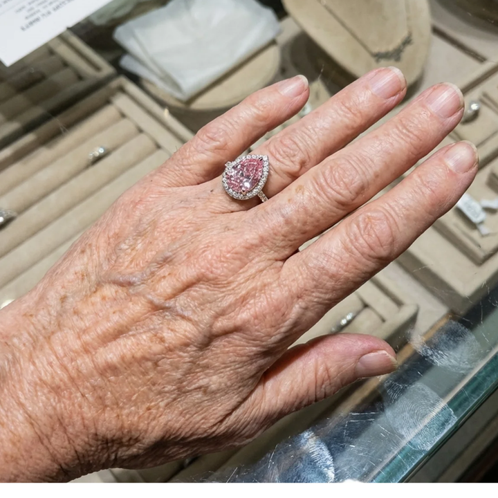 Pink sapphire teardrop ring | White gold