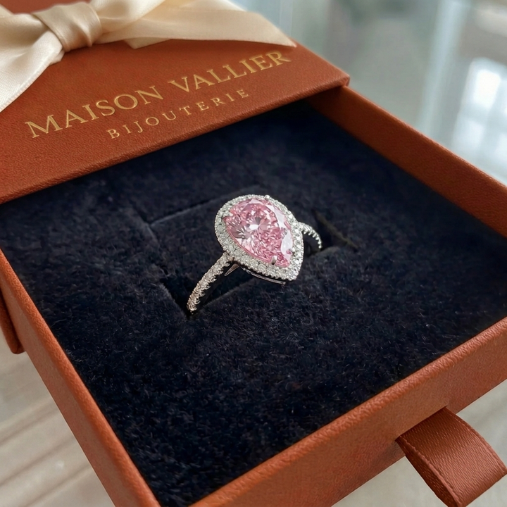 Pink sapphire teardrop ring | White gold