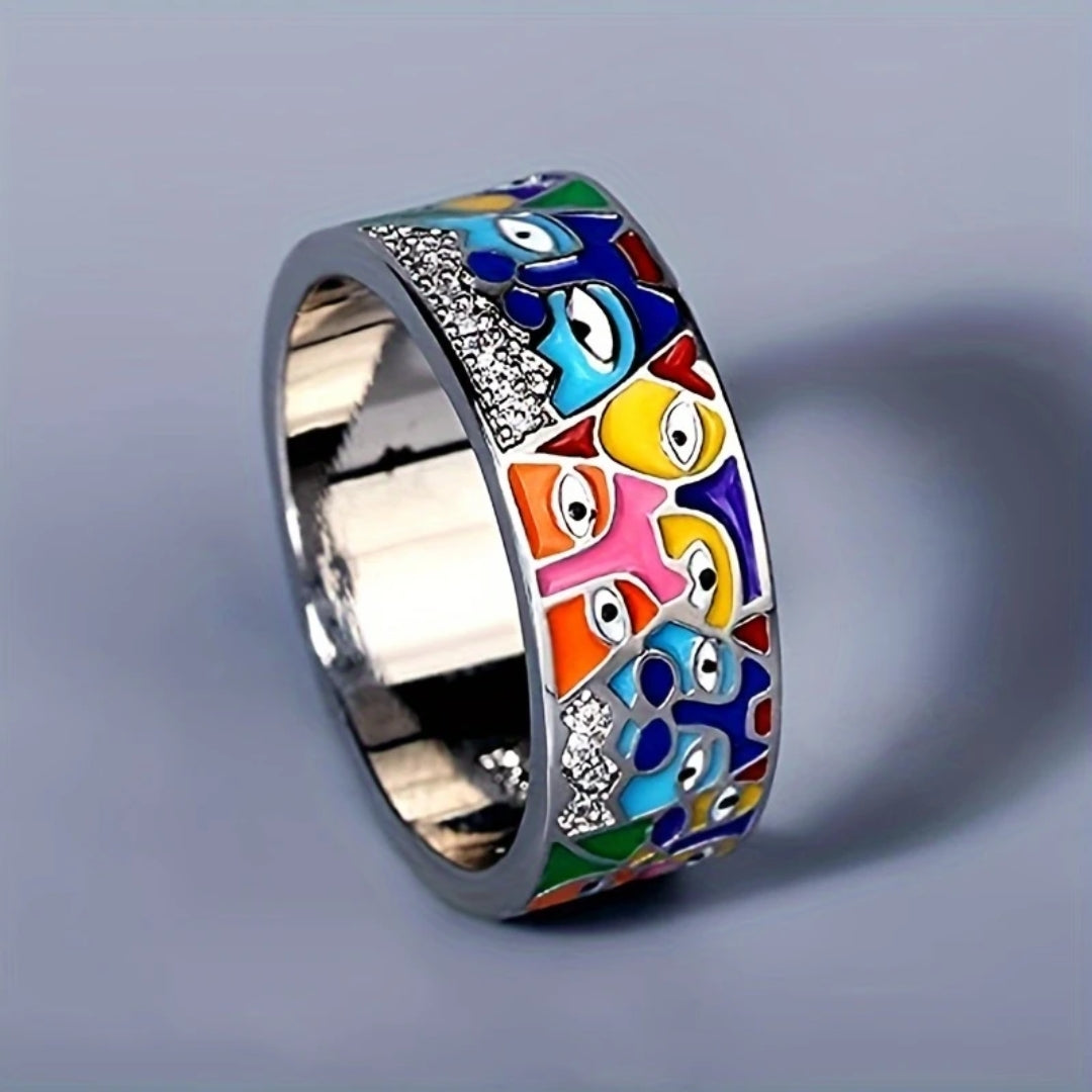 Bague avec des yeux colorés | Or blanc