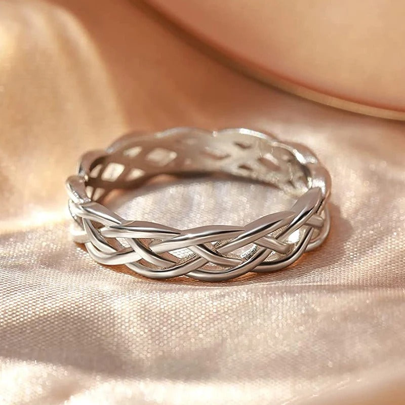 Bague tressée en laiton, finition or blanc | Or blanc