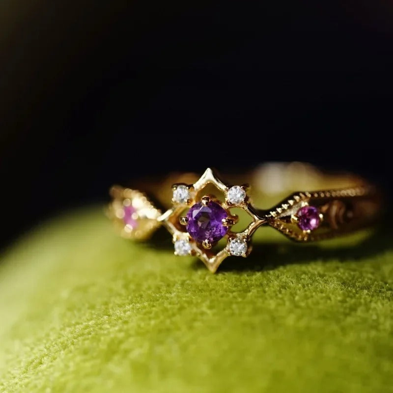 Bague géométrique rétro ajustable avec des cristaux d&