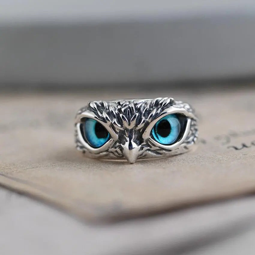 Bague hibou porte-bonheur ajustable avec opale | Or blanc