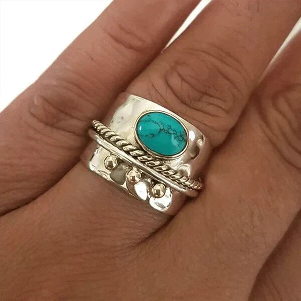Bague large avec turquoise | Or