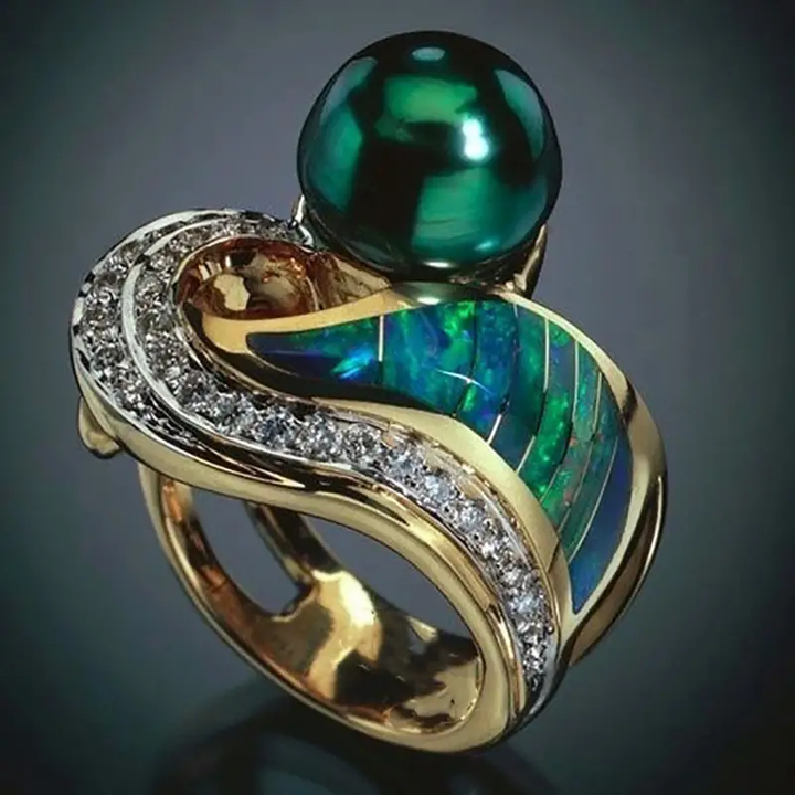Bague rétro à brillants verts | Or