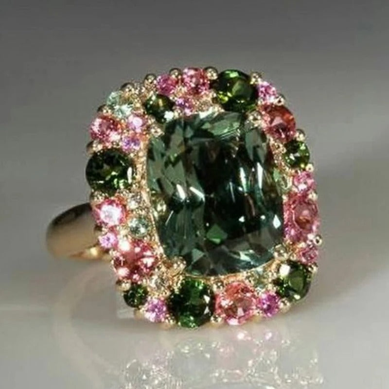 Bague rétro vert et rose | Or