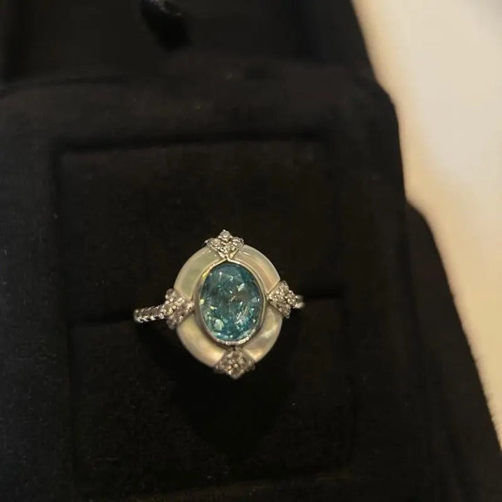 Bague rétro réglable avec amazonite | Or blanc