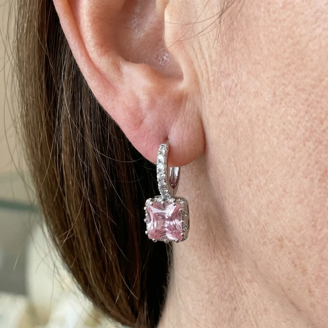 Radiance Pink Huggie Earrings | White Gold