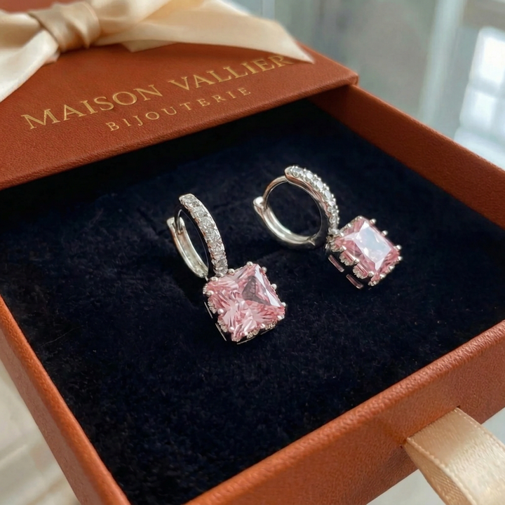 Radiance Pink Huggie Earrings | White Gold