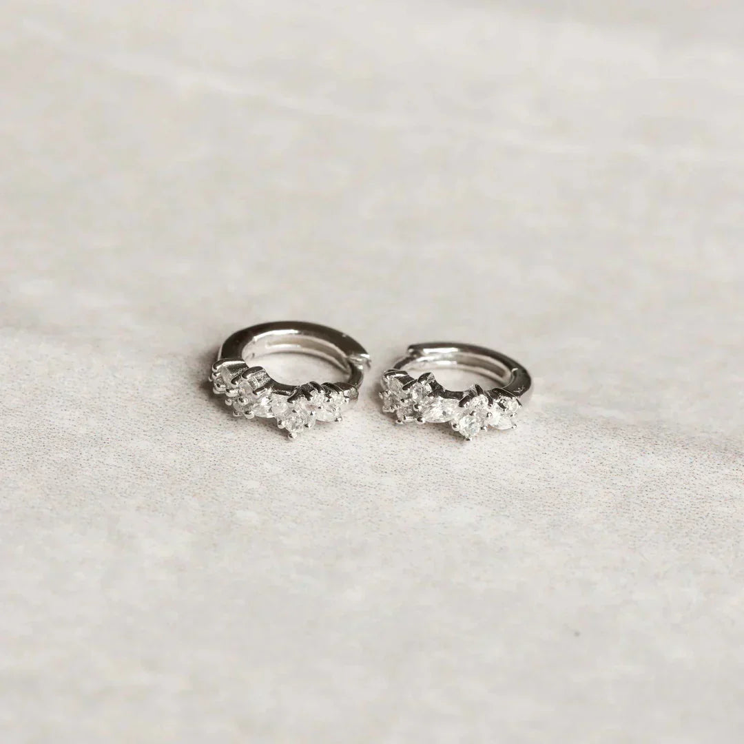 Huggie Crystal Earrings | White Gold