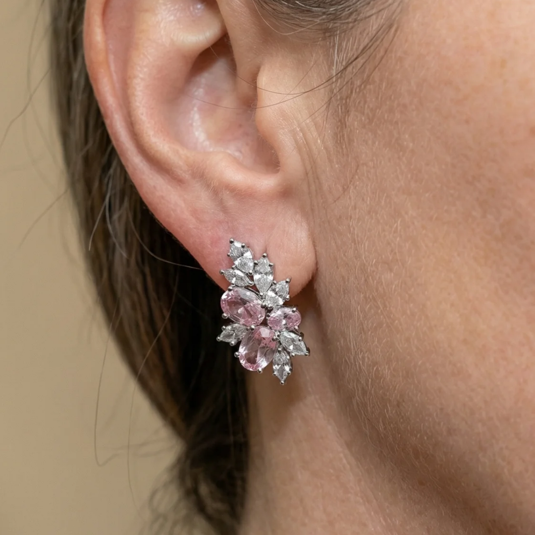 Lyra Rose Flower Earrings | White Gold