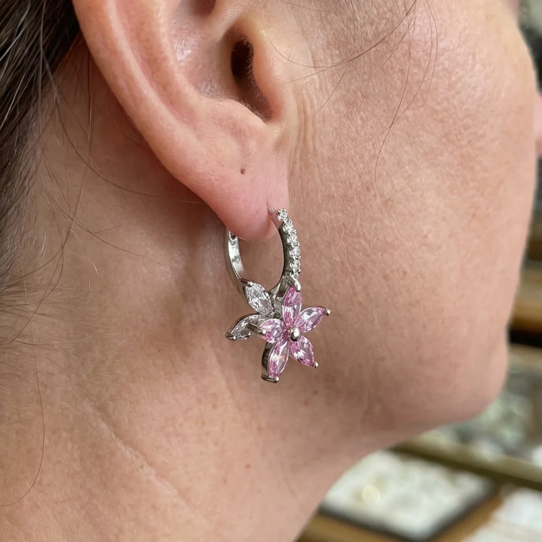 Thalia Petal Glow Rose Earrings | White Gold