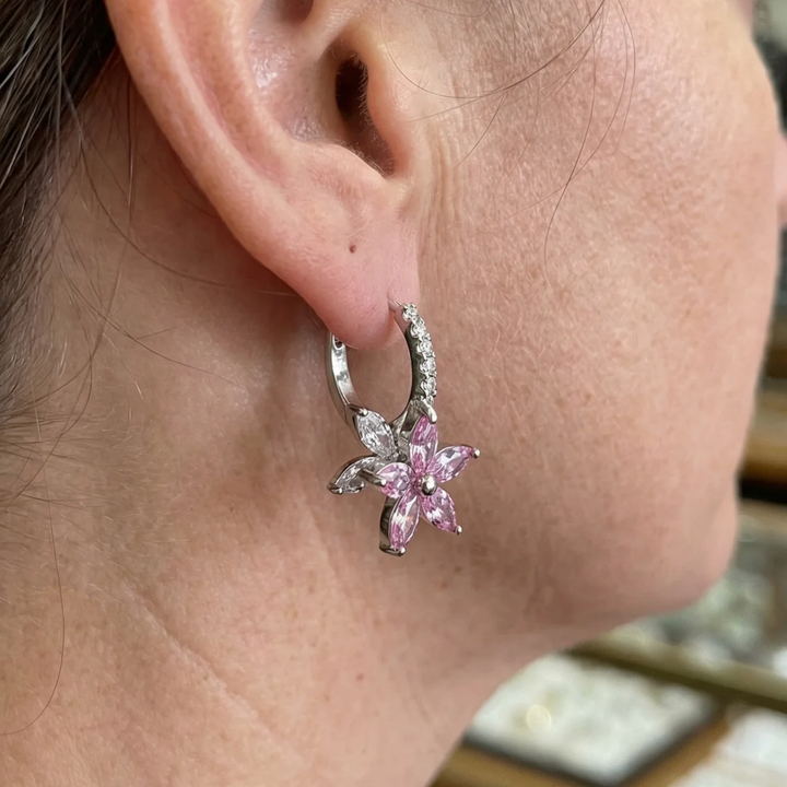 Thalia Petal Glow Rose Earrings | White Gold