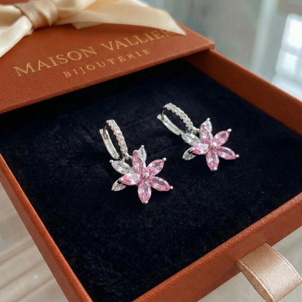 Thalia Petal Glow Rose Earrings | White Gold