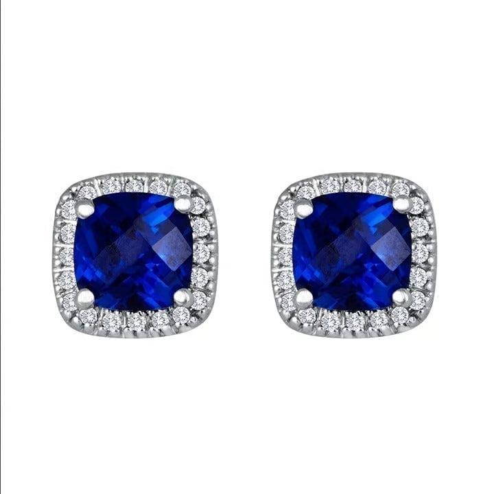 Square Sapphire Earrings | White Gold