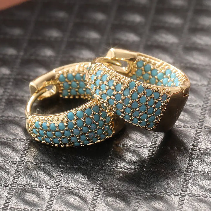 Turquoise Pearl Hoop Earrings with Gold Tone | Gold