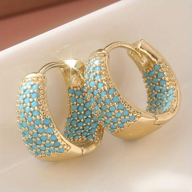 Turquoise Pearl Hoop Earrings with Gold Tone | Gold
