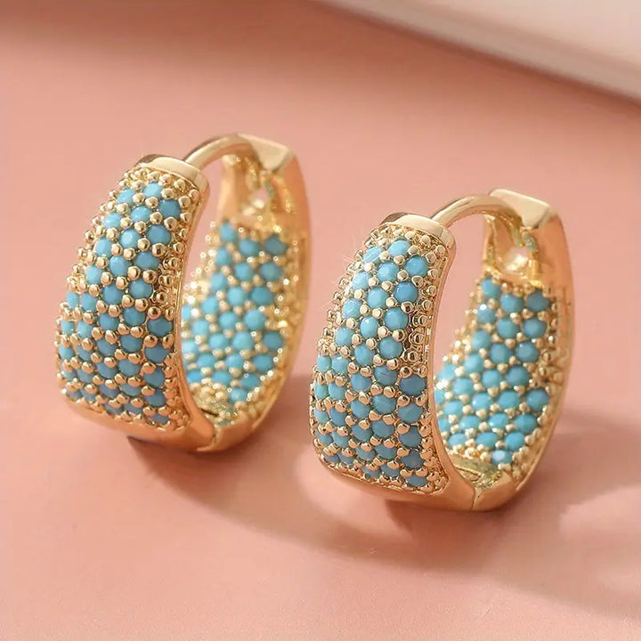 Turquoise Pearl Hoop Earrings with Gold Tone | Gold