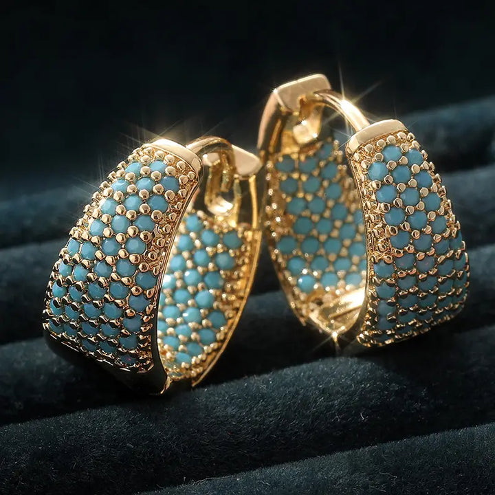Turquoise Pearl Hoop Earrings with Gold Tone | Gold