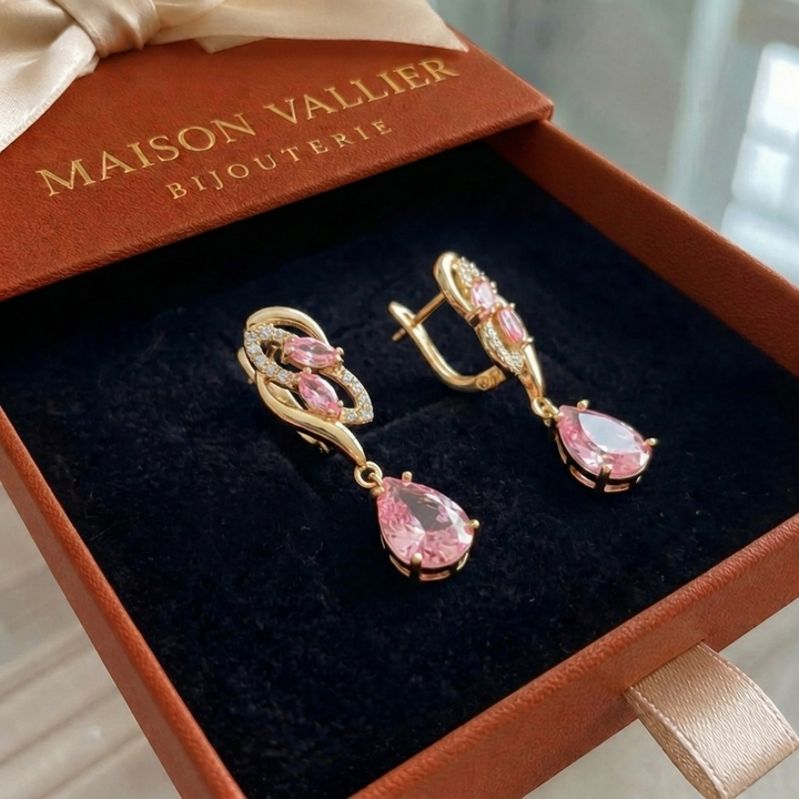 Sparkling Pink Sapphire Drop Earrings | Gold