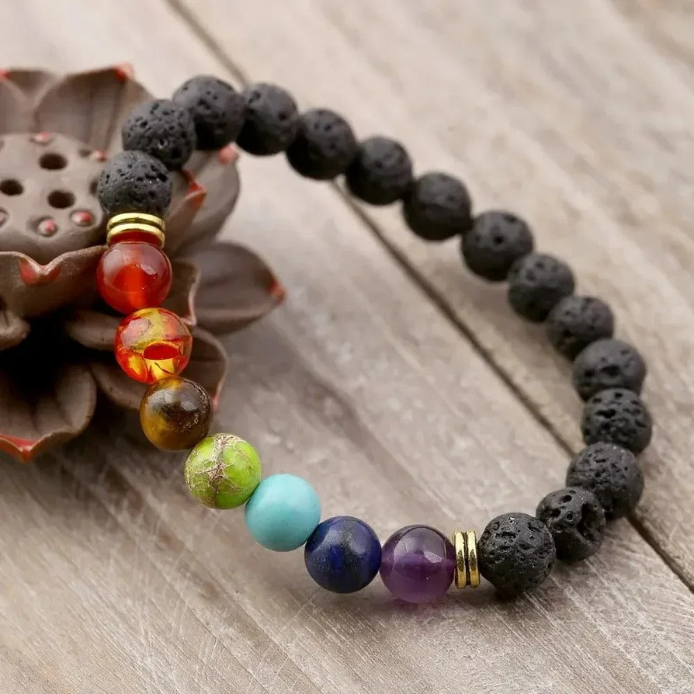 Bracelet Chakra rétro en Lava | Or