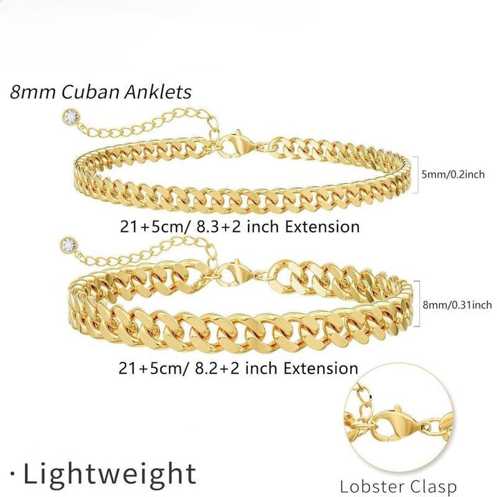 Layered Cuban Link Ankle Bracelet | Gold
