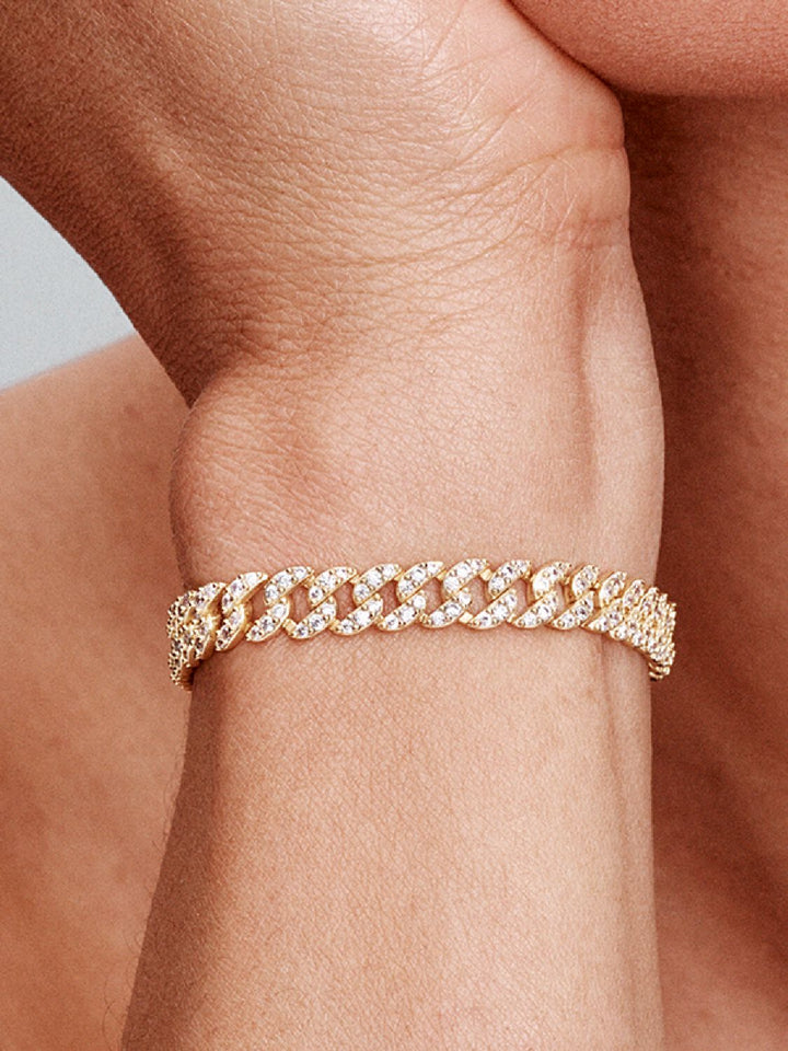 Cuban link bracelet pavé | Gold