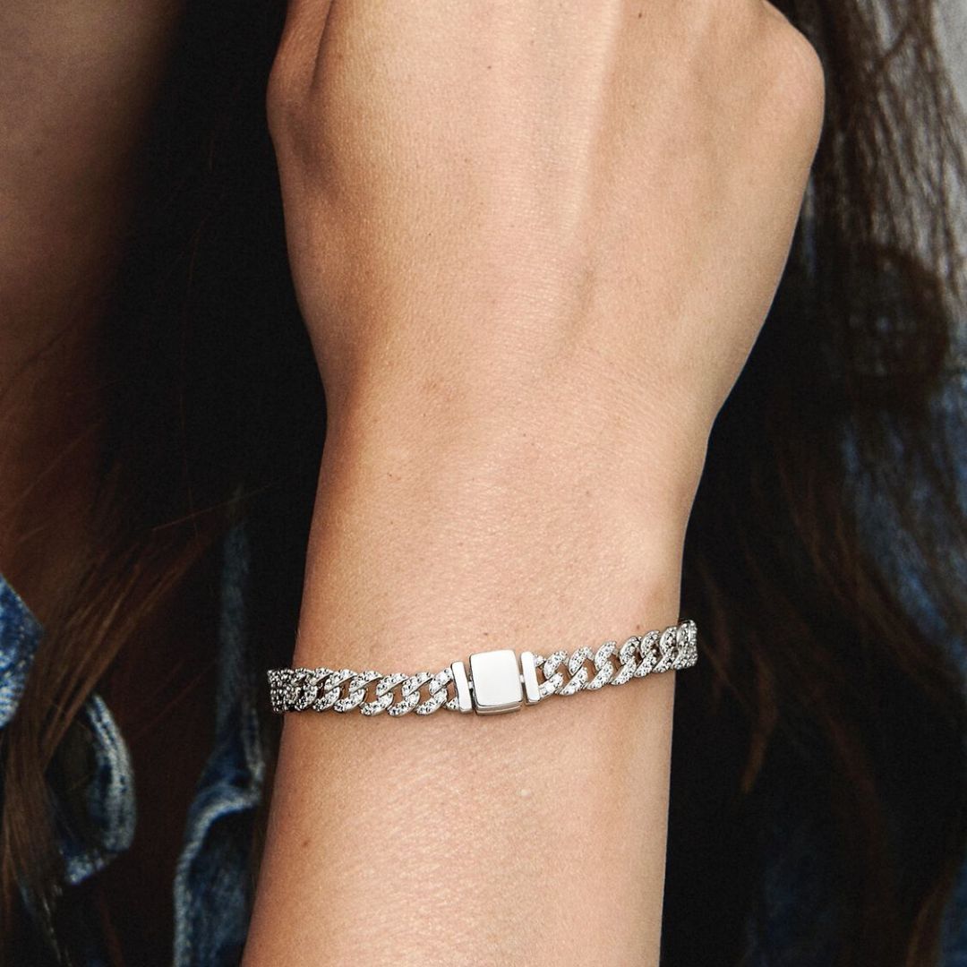 Cuban link pavé bracelet | White gold