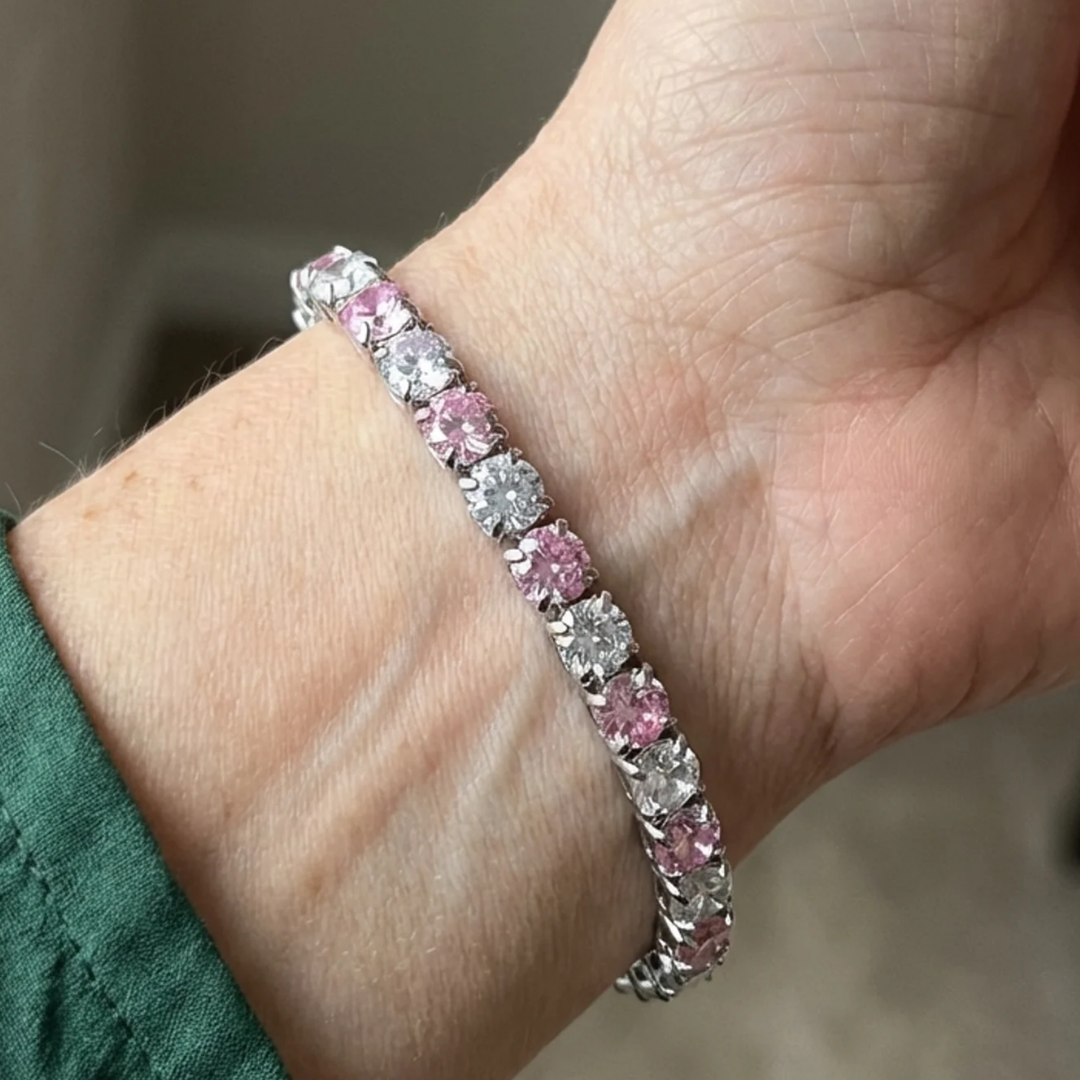 Duo tennis bracelet in pink sapphire | White gold