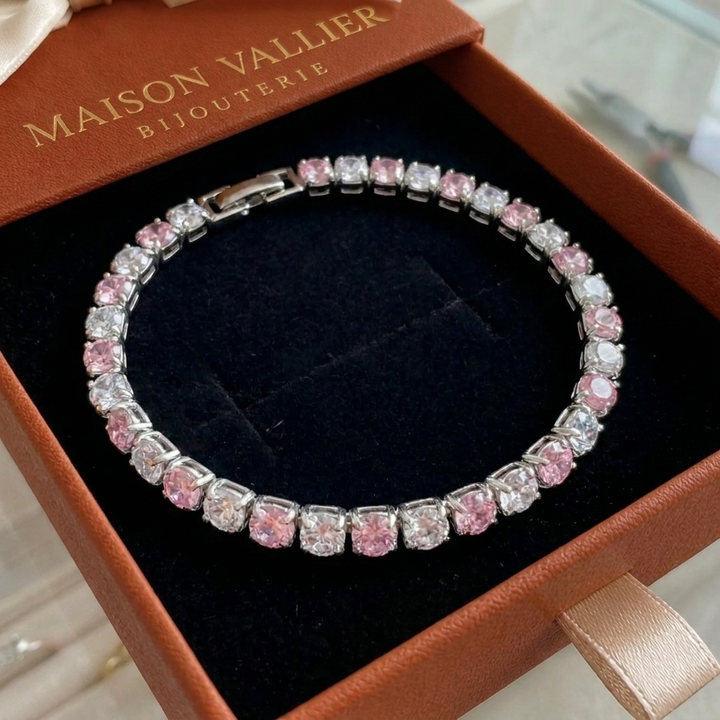 Duo tennis bracelet in pink sapphire | White gold