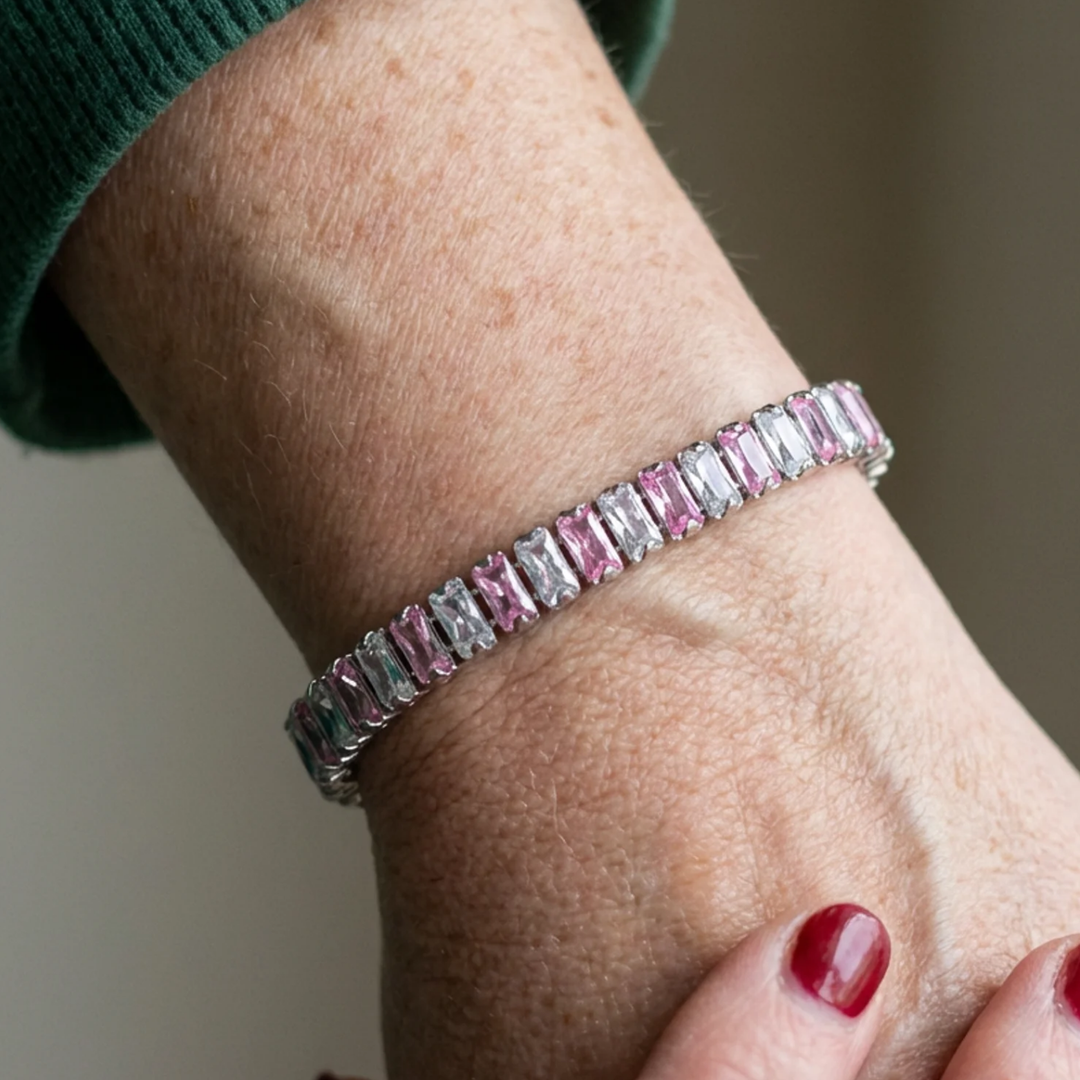 Striped Pink Tennis Bracelet | White Gold