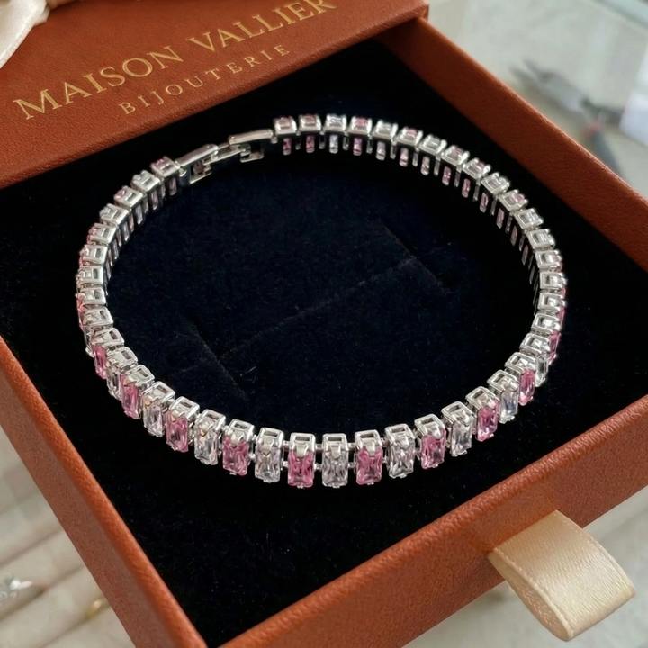 Striped Pink Tennis Bracelet | White Gold